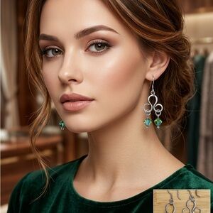 Green Crystal Drop Dangle Earrings - Women Jewelry